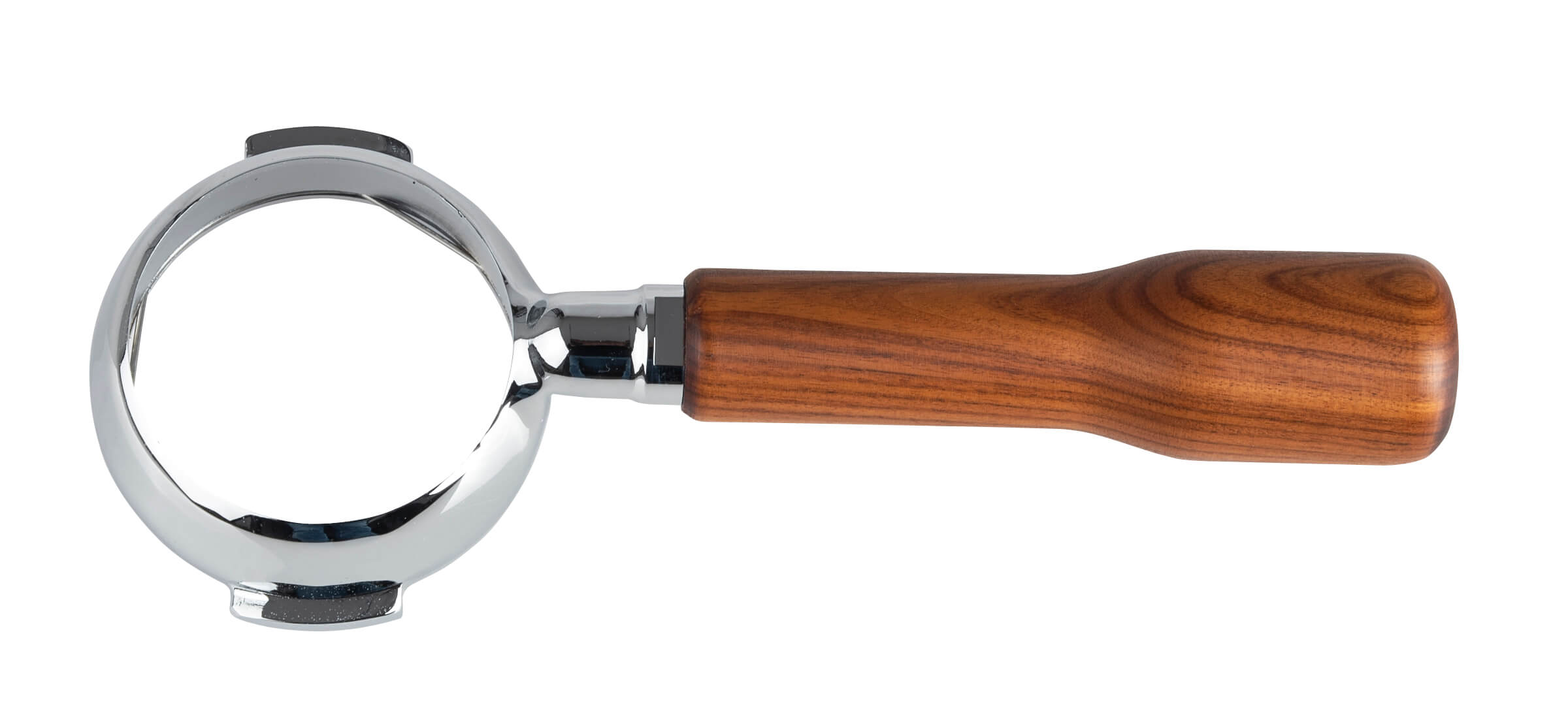 Bezzera Siebträger für E61 Brühgruppe, bodenlos, dunkles Holz