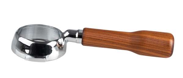 Bezzera Siebträger für E61 Brühgruppe, bodenlos, dunkles Holz