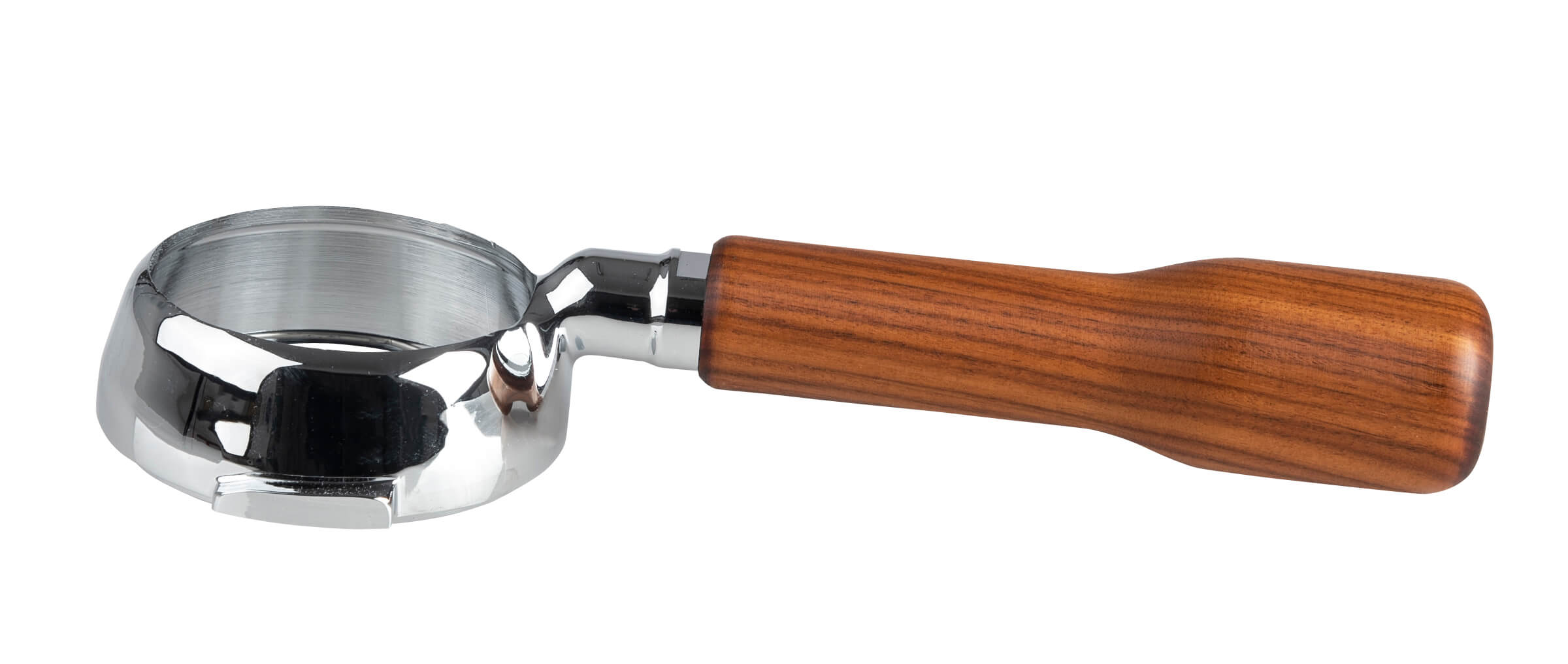 Bezzera Siebträger für E61 Brühgruppe, bodenlos, dunkles Holz