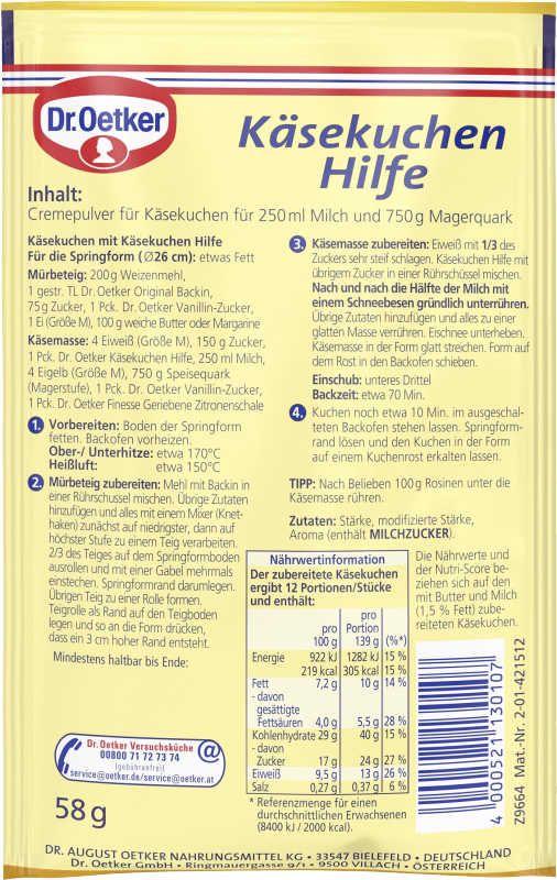 Dr. Oetker Käsekuchen Hilfe 58g