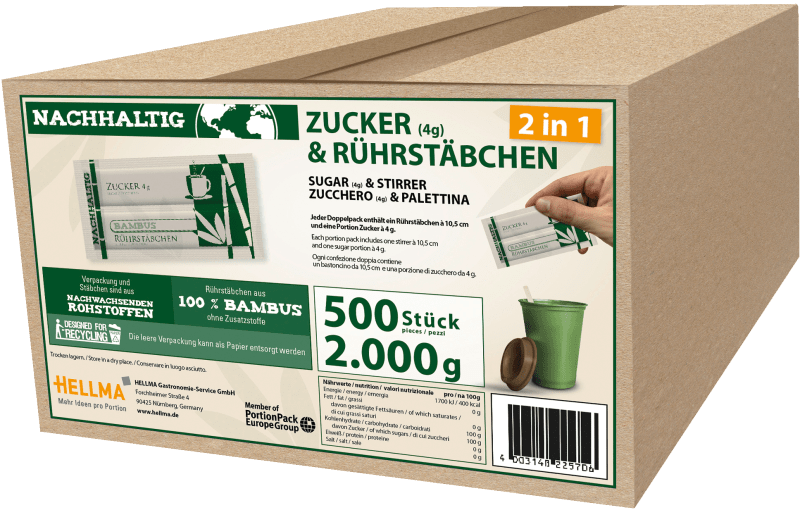 Hellma Zucker & Rührstäbchen 2in1 nachhaltig 500 Stück