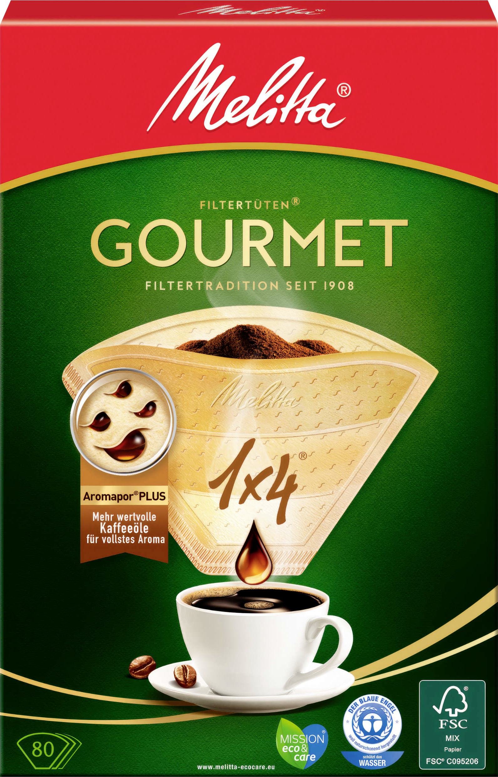 Melitta Filtertüten 1x4 Gourmet 80 Stück