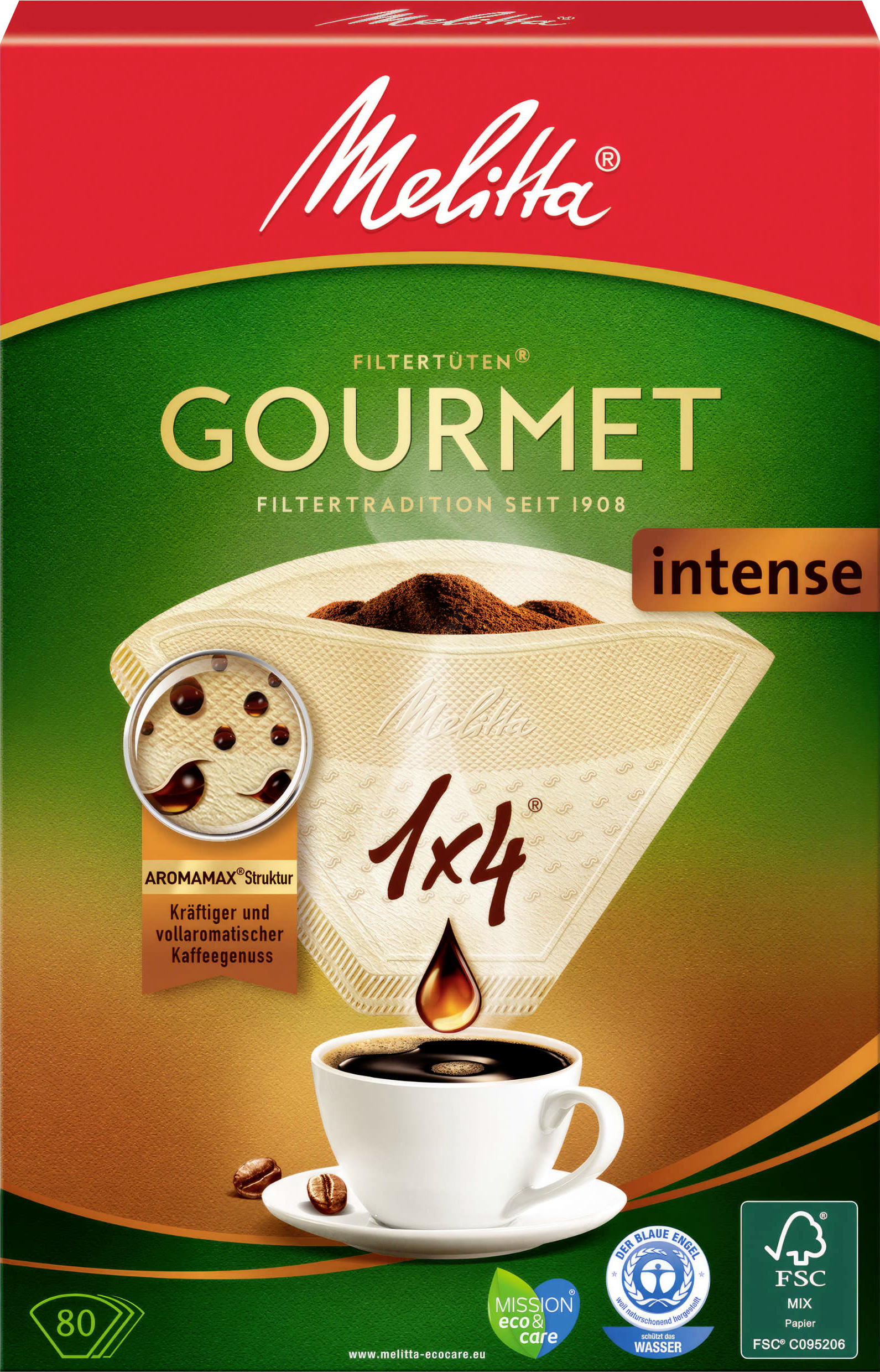 Melitta Filtertüten 1x4 Gourmet Intense 80 Stück