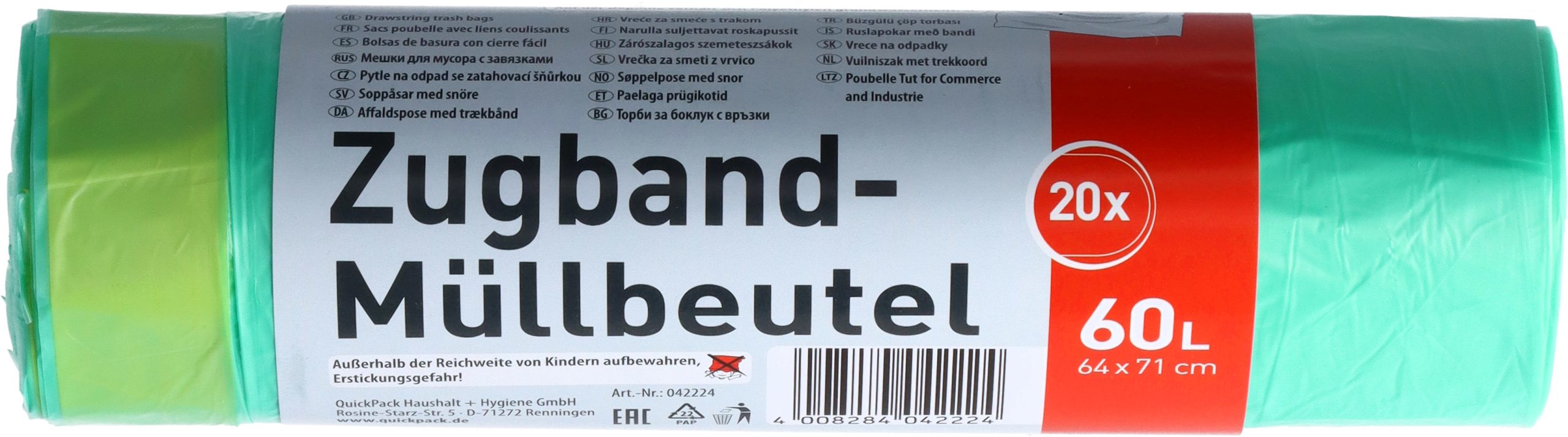 Müllbeutel 20 Stück , 60 Liter mit Band, Abfallsack, Abfallbeutel