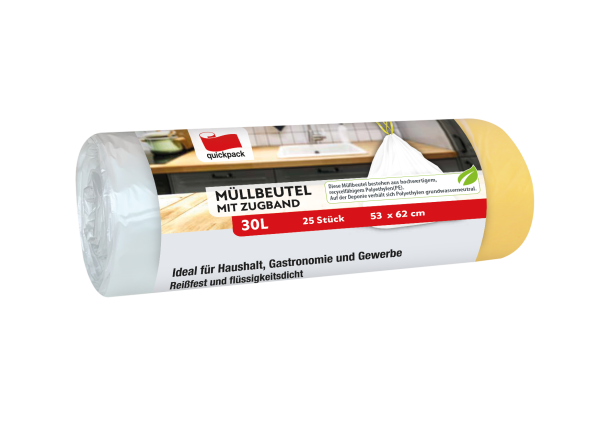 Müllbeutel 25 Stück, 30 Liter mit Band, Abfallsack, Abfallbeutel