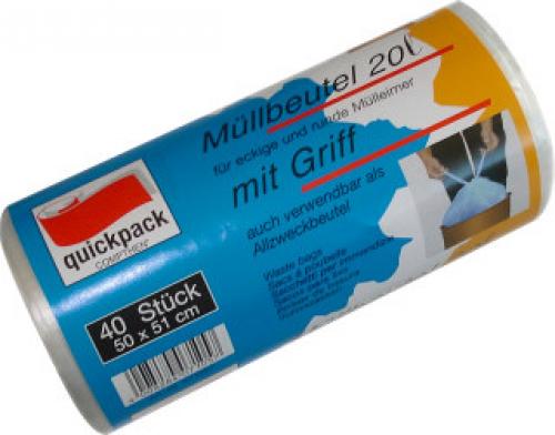 Müllbeutel 40 Stück , 20 Liter mit Griff, Abfallsack, Abfallbeutel