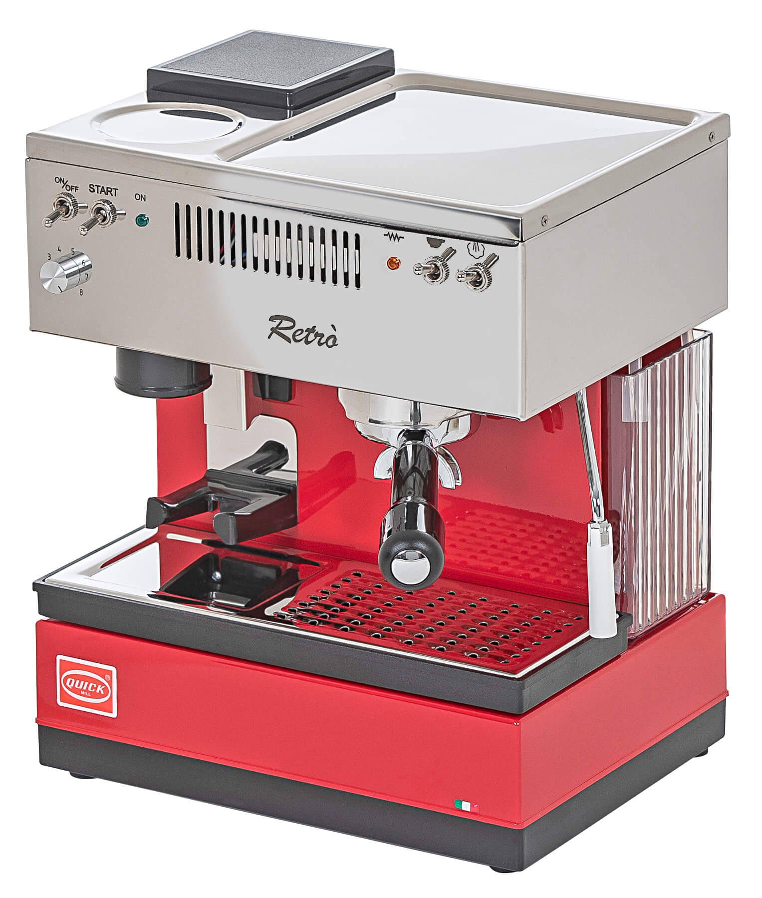Quick Mill Retro 0835 Espressomaschine mit eingebauter Mühle, rot