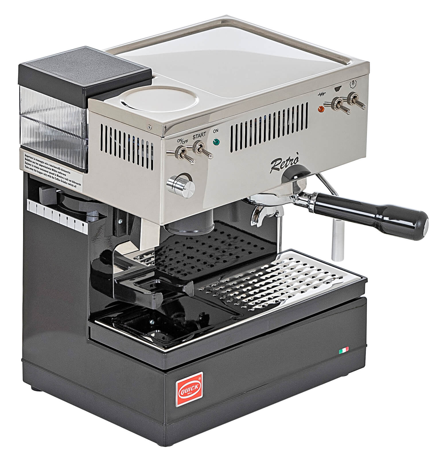 Quick Mill Retro 0835 Espressomaschine mit eingebauter Mühle,schwarz