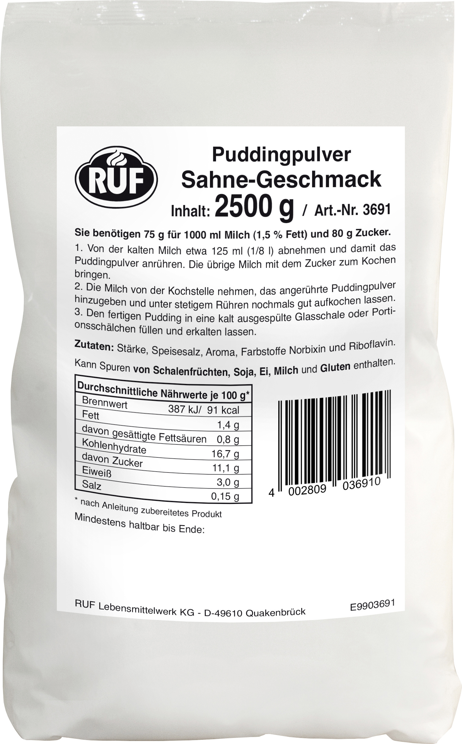 Ruf Puddingpulver Sahne Beutel 2,5kg
