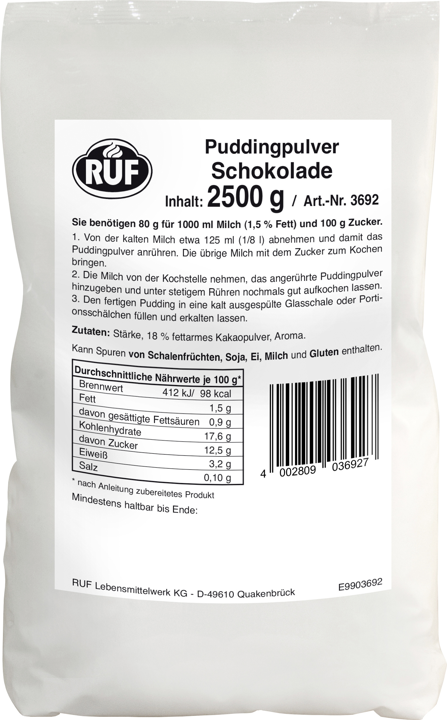 Ruf Puddingpulver Schokolade Beutel 2,5kg