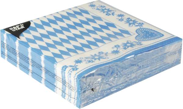 Servietten 50 Stück, 3-lagig 1/4-Falz 40x40cm """"""""Bayrisch Blau""""""""
