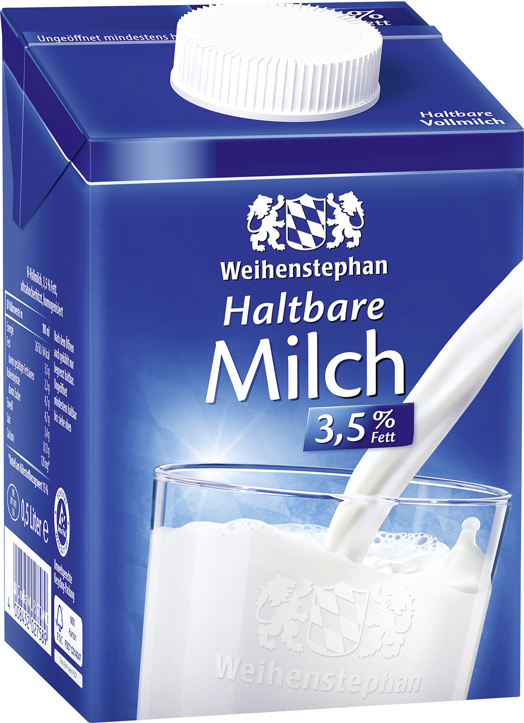 Weihenstephan Haltbare Milch 3,5 % Fett, 0,5 Liter
